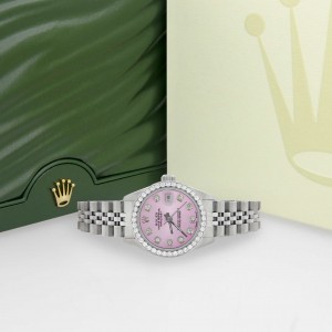 Rolex Datejust Ladies 26MM Automatic Steel Watch w/Hot Pink Dial & Diamond Bezel