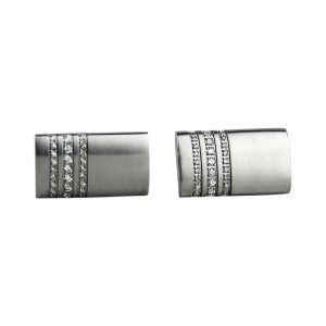 Montblanc Stainless Steel 3 Rings Pave Diamond Cufflinks