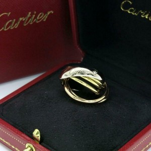 Auth Cartier Trinity Diamond label Ring EU#57 US#4.25 White Rose Yellow Gold 18k