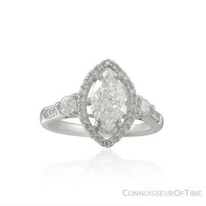 18K White Gold & Diamond Halo Engagement Ring, 1 CT Marquis 1.44 TDW - $13,290