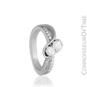 14K White Gold & Diamond 2-Stone Ever Us Style Bypass Engagement Wedding Ring 