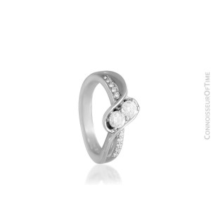 14K White Gold & Diamond 2-Stone Ever Us Style Bypass Engagement Wedding Ring 