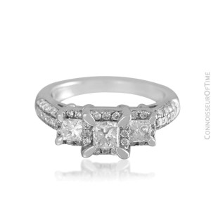14K White Gold & Diamond 3-Stone 1 Carat Engagement Wedding Ring - $4690 AGS Cer