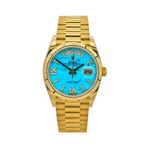 Men's Rolex Day-Date 36, 18k Yellow Gold, Turquoise Diamond Dial, 128238