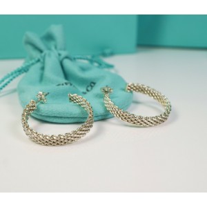 Tiffany & Co. Somerset Large Hoop Earrings Sterling Silver w/ 18K Posts! RARE