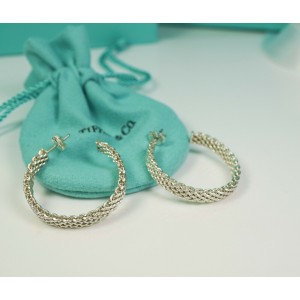 Tiffany & Co. Somerset Large Hoop Earrings Sterling Silver w/ 18K Posts! RARE