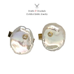 Diamond Freshwater Pearl Cufflinks 14k Gold Designer Certified $2,490 011916