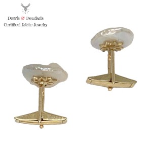 Diamond Freshwater Pearl Cufflinks 14k Gold Designer Certified $2,490 011916