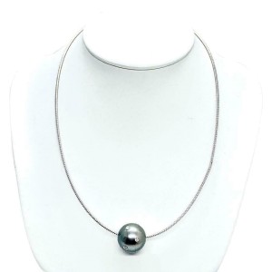 Diamond Tahitian Pearl Necklace 14k Gold 16.11 mm Italy Certified