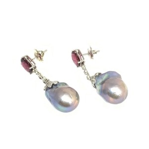 Diamond Tourmaline Freshwater Pearl Earrings 14k Gold Certified