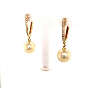 Diamond South Sea Pearl Dangle Earrings 14k Gold 11.56mm Certified $3,950 920206