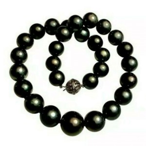 Diamond Tahitian Pearl Necklace 17.6 mm 16.5" 14k Gold Certified 