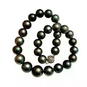 Diamond Tahitian Pearl Necklace 17.6 mm 16.5" 14k Gold Certified 