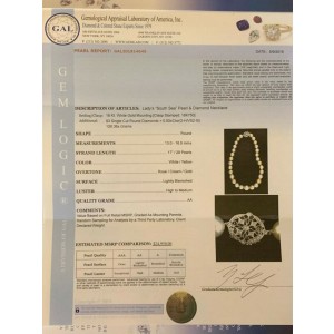 Diamond South Sea Pearl Necklace 18k Gold 16.5 mm 17" Certified 