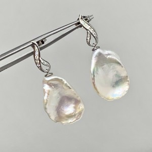Diamond Baroque Freshwater Pearl Earrings 14k Gold Certified $1950 914369