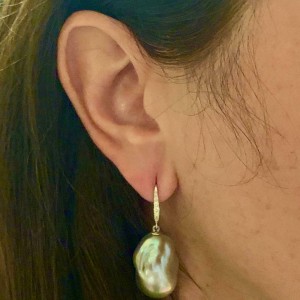 Diamond South Sea Pearl Earrings 14k Gold Certified $1,890 913637