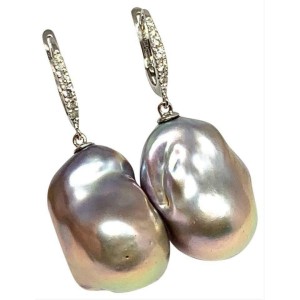 Diamond South Sea Pearl Earrings 14k Gold Certified $1,890 913637