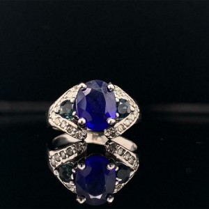 Diamond Sapphire Ring 14k Gold 3.31 TCW Women Certified $2,800 912271