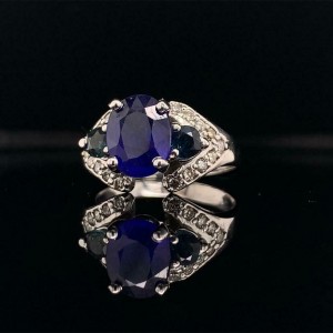 Diamond Sapphire Ring 14k Gold 3.31 TCW Women Certified $2,800 912271