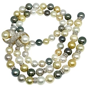 Diamond South Sea Pearl Necklace 14k Gold 12.8 mm 34" Certified $24,550 911804