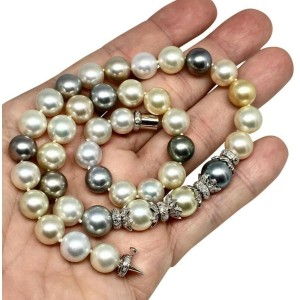 Diamond South Sea Pearl Necklace 14k Gold 11.46 mm 18" Certified $13.950 910877