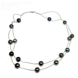 Tahitian Pearl 2 Layer Necklace 14k Gold 10.12 mm 21.25" Certified