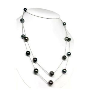 Tahitian Pearl 2 Layer Necklace 14k Gold 10.12 mm 21.25" Certified