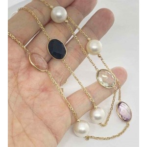 South Sea Pearl Quartz Necklace 14k Gold 12.65 mm 35" Certified