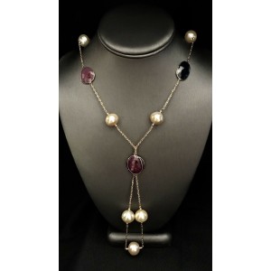 South Sea Pearl Ruby Sapphire Necklace 14k Gold Italy 
