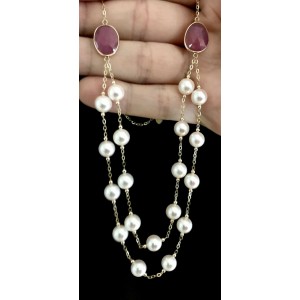 Akoya Pearl Ruby Necklace 14k Gold 7.80 mm 19 3/4"