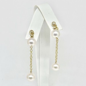 Diamond Akoya Pearl Drop Earrings 14k Gold 8.50 mm Women Certified $995 810631