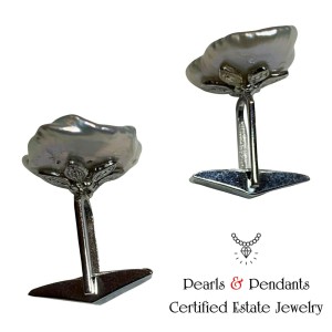 Diamond Freshwater Pearl Cufflinks 14k Gold Designer Certified $2,490 010960