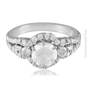 18K White Gold & Natural Diamond Halo Engagement Wedding Ring, 1.74 CT TDW