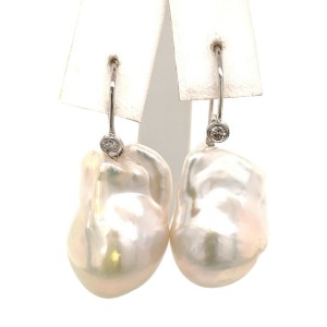Diamond Freshwater Pearl Earrings 14 KT Certified $1,950 920924
