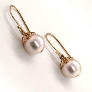 Akoya Pearl Earrings 14 KT Yellow Gold 8.70 mm Certified $990 017526