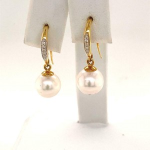 Diamond Akoya Pearl Earrings 14k Yellow Gold Certified $999 013432