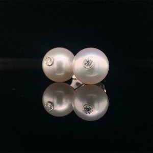 Akoya Pearl Diamond Earrings 14k White Gold Certified $1,950 920202