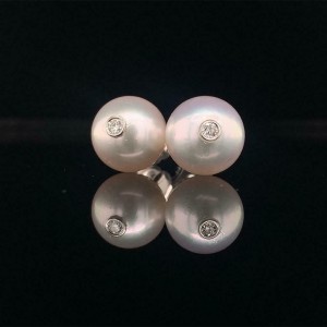 Akoya Pearl Diamond Earrings 14k White Gold Certified $1,950 920202