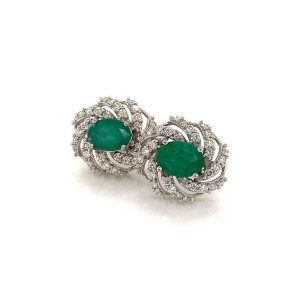 Diamond Emerald Earrings 14k W Gold 4.05 TCW Certified $6,950 018690
