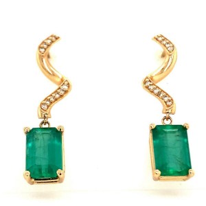 Diamond Emerald Earrings 14k Y Gold 4.17 TCW Certified $6,975 018704