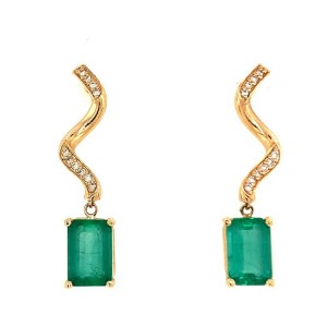 Diamond Emerald Earrings 14k Y Gold 4.17 TCW Certified $6,975 018704