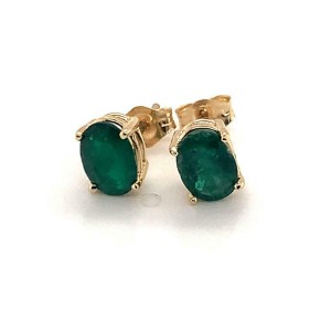 Emerald Stud Earrings 14k Yellow Gold 1.6 TCW Certified $1,950 018703