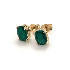 Emerald Stud Earrings 14k Yellow Gold 1.6 TCW Certified $1,950 018703