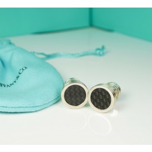Tiffany & Co. Paloma Picasso Black Carbon Fiber Textured Checkered Cuff Links 
