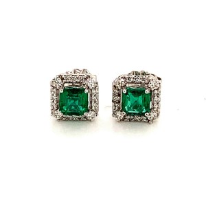 Natural Emerald Diamond Earrings 14k Gold 1.1 TCW Certified $4,975 111887