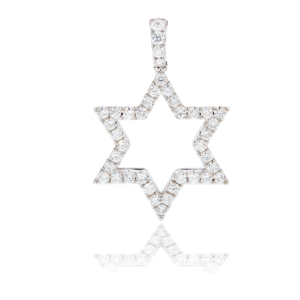 UNISEX DIAMOND STAR OF DAVID PENDANT 18K WHITE GOLD 1.00CT DIAMOND 1.25"