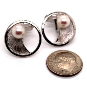 Mikimoto Estate Akoya Pearl Cufflinks Sterling Silver 7.2 mm M179