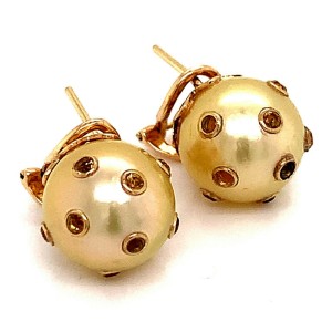 South Sea Pearl Sapphire Earrings 14k Gold 11.33 mm Certified $5,950 113478