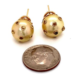 South Sea Pearl Sapphire Earrings 14k Gold 11.33 mm Certified $5,950 113478