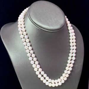 Diamond Akoya Pearl 2-Strand Necklace 14k Gold 18" 7.5mm Certified $9,750 116393